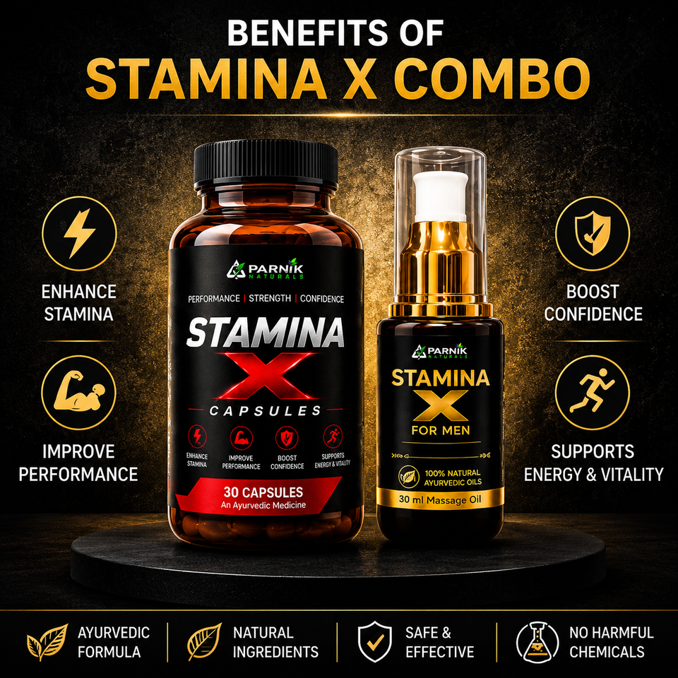 Parnik Naturals Stamina X Capsules &amp; Massage Oil Combo | Ayurvedic Herbal Wellness &amp; Vitality Support