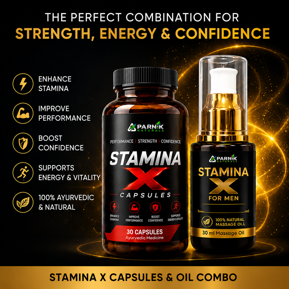Parnik Naturals Stamina X Capsules &amp; Massage Oil Combo | Ayurvedic Herbal Wellness &amp; Vitality Support