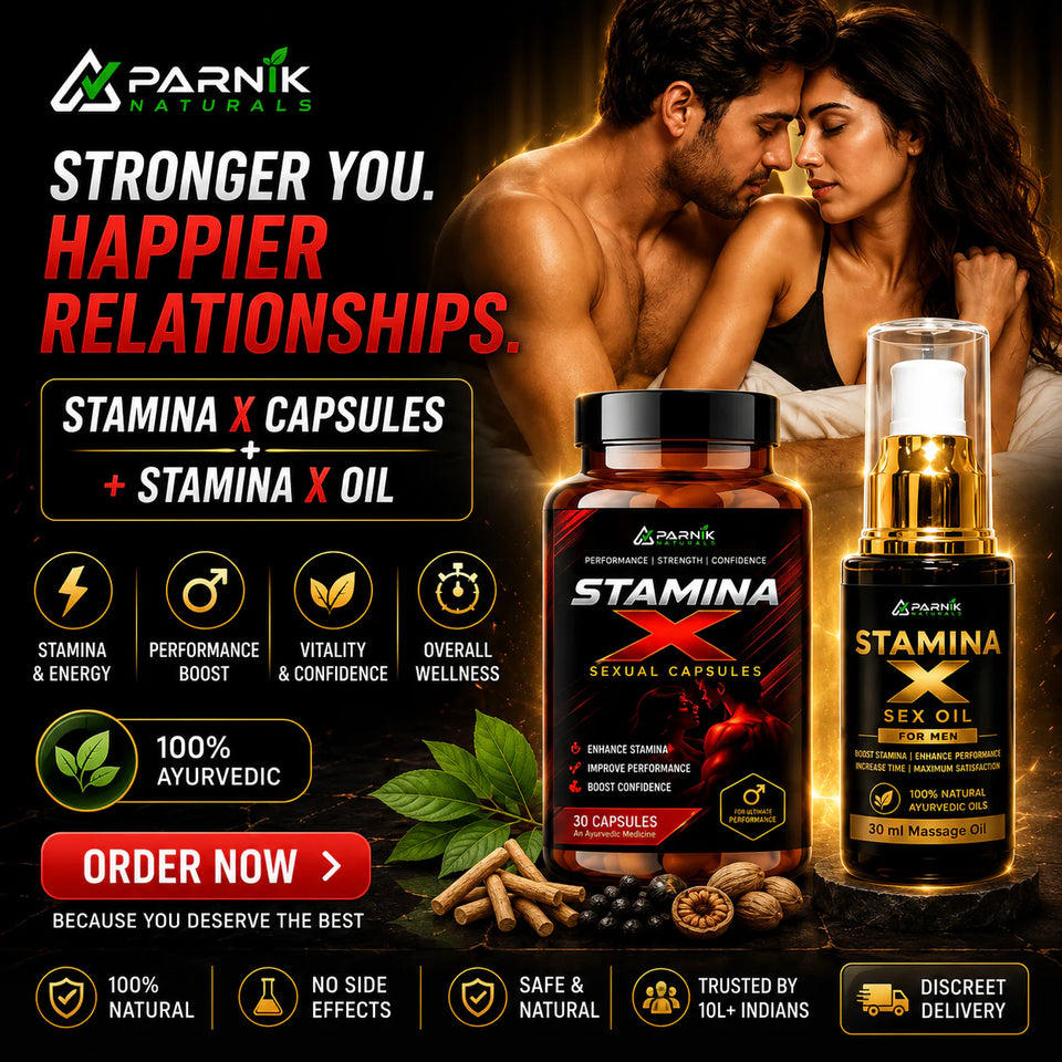 Parnik Naturals Stamina X Wellness Combo for Men – Ayurvedic Capsules & Massage Oil for Energy, Confidence & Vitality Support