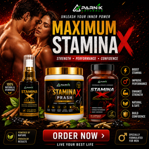Parnik Naturals Stamina X Ultimate Performance Kit | Prash 200g + 30 Capsules + 30ml Massage Oil | Men's Strength, Stamina & Confidence
