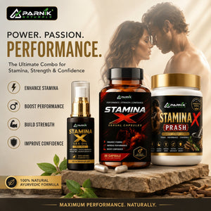 Parnik Naturals Stamina X Ultimate Performance Kit | Herbal Prash (200g / 500g) + 30 Capsules + 30ml Massage Oil | Men's Strength, Stamina, Energy & Confidence Support