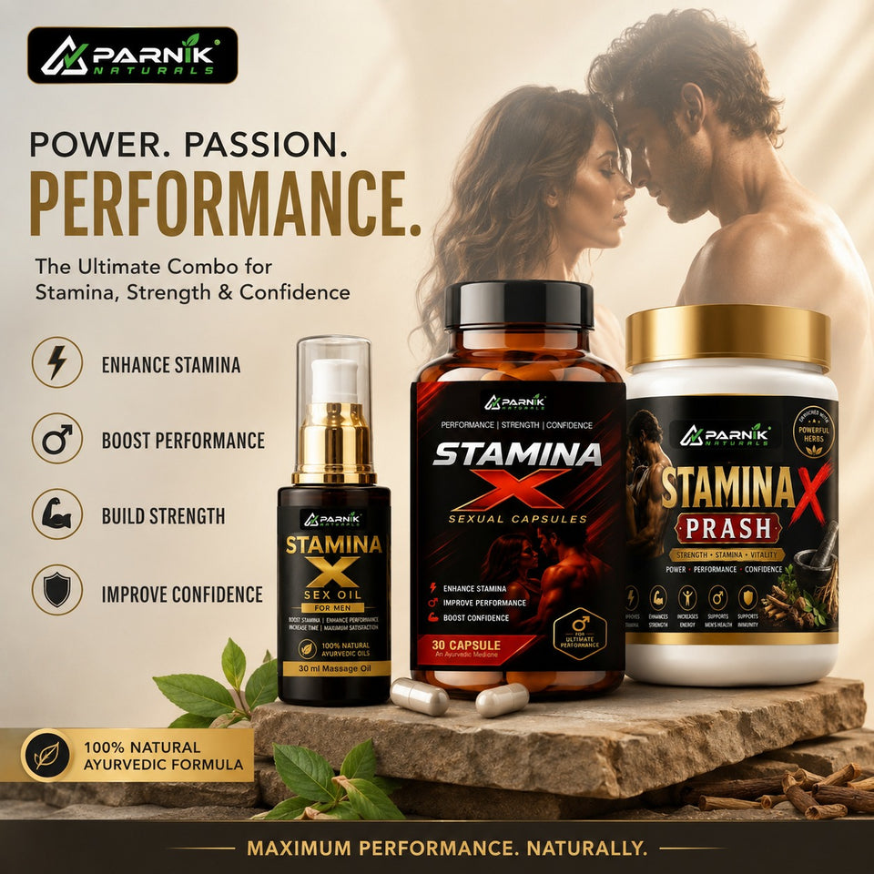 Parnik Naturals Stamina X Ultimate Performance Kit | Herbal Prash (200g / 500g) + 30 Capsules + 30ml Massage Oil | Men's Strength, Stamina, Energy & Confidence Support