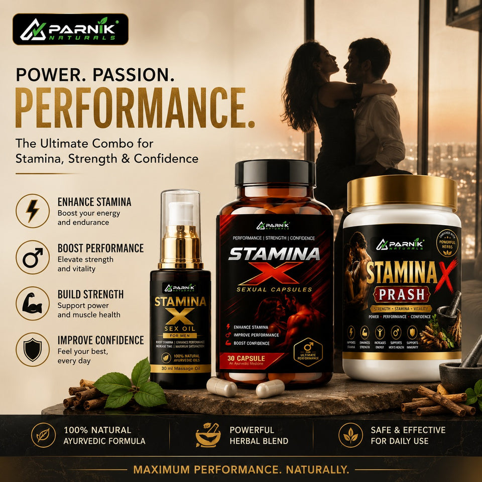 Parnik Naturals Stamina X Ultimate Performance Kit | Herbal Prash (200g / 500g) + 30 Capsules + 30ml Massage Oil | Men's Strength, Stamina, Energy & Confidence Support