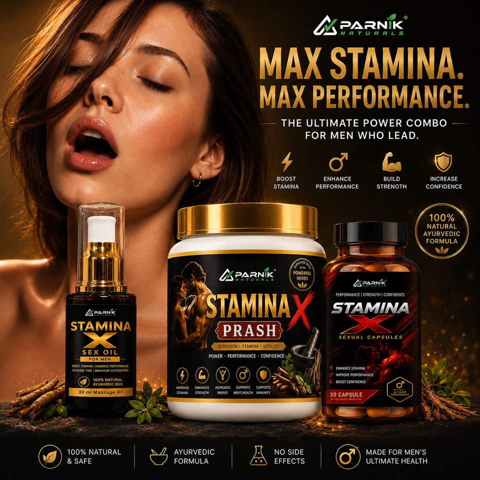 Parnik Naturals Stamina X Ultimate Performance Kit | Herbal Prash (200g / 500g) + 30 Capsules + 30ml Massage Oil | Men's Strength, Stamina, Energy & Confidence Support