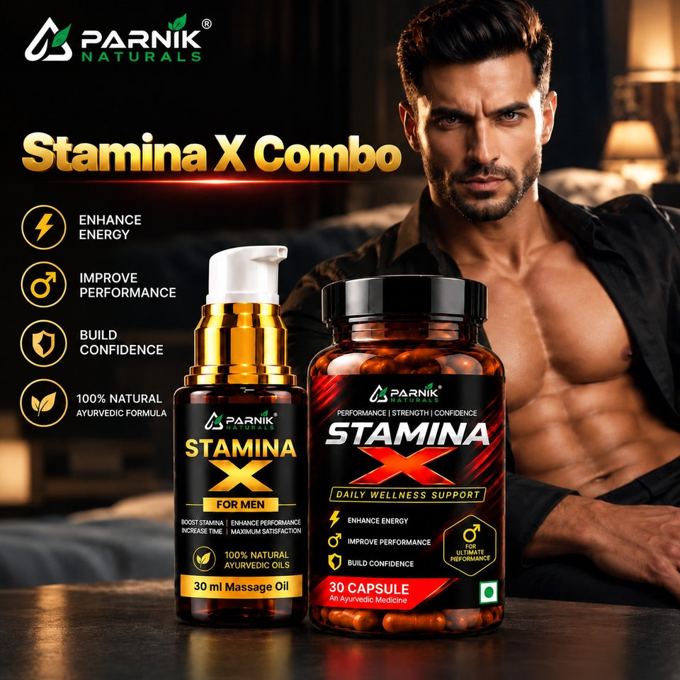 Parnik Naturals Stamina X Capsules , Massage Oil Combo | Ayurvedic Herbal Wellness &amp; Vitality Support