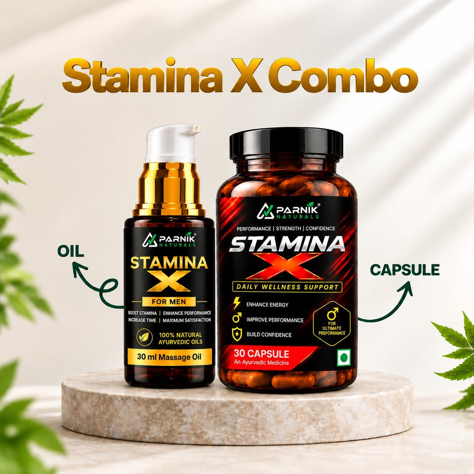 Parnik Naturals Stamina X Capsules , Massage Oil Combo | Ayurvedic Herbal Wellness &amp; Vitality Support
